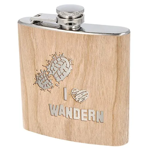 Spruchreif · Flachmann aus Edelstahl mit Gravur · perfekte Geschenkidee für Wanderer · Geschenk zum Wandern · Flachmann aus Holz · Outdoor Geschenk und Männer Geschenk