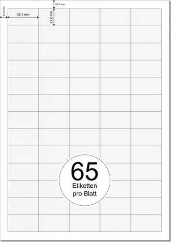 PRINTATION Papier-Etiketten (B38,1xH21,2mm) 25xA4 à 65 Eti. 1367619-NP