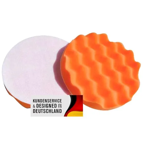 Polierschwämme Polierpads Polierzubehör 180 mm oder 150 mm Gewaffelt oder Glatt - Kletthaftend & In Verschiedenen Härtegraden Für Die Poliermaschine 2er-Set Orange (Medium, 180 mm gewaffelt)