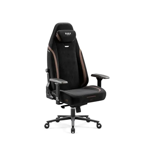 Diablo Ergonomischer Gaming Stuhl aus Stoff – Gaming Chair mit 4D Armlehnen, magnetischem Kopfkissen, Lendenwirbelstütze und atmungsaktiver Polsterung, 140 kg Ultra Black