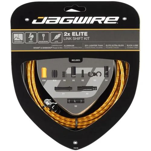 Jagwire Elite Link Shift Kit 2X Gold - Brems- und Schaltzüge für Fahrradliebhaber, leichtgewichtig mit nur 227 g und in edlem Gold für ein stylisches Upgrade.