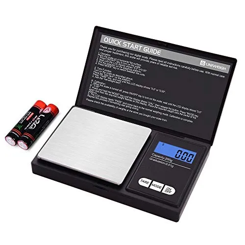 UNIWEIGH Grammwaage,200 gx0.01 g(7.05 oz x 0.001 oz) Digitale Taschenwaage,Elektronische Smart Weigh Waage,Tragbare kleine Schmuckwaage Gramm und Unzen,Miniwaage mit LCD Display,Tara