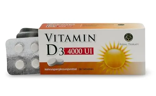 Vitamin D3, 4000 IE, unterstützt das Immunsystem, Unterstützt Knochen- und Muskelfunktion - Hochdosiert, 30 Tabletten, VEGAN - HERBAL THERAPY