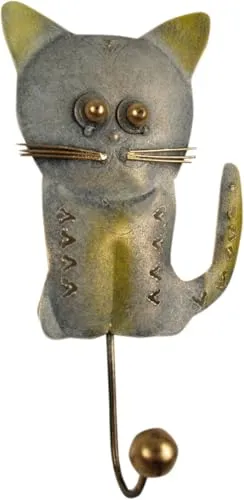 GURU SHOP Kleiner Garderobenhaken, Metall Kleiderhaken - Katze 1, 18x16x5 cm