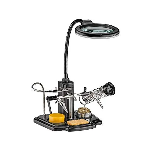 Goobay 45241 Löthilfe mit LED-Lampe - Profi Löthilfe mit Krokodilklemme, 3-fache Vergrößerung und flexibler Schwanenhals für präzises Löten