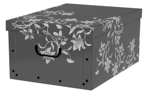 Dekobox Dekokarton Grau mit Barock Blumen Geschenkkarton Schachtel 51x37x24 cm