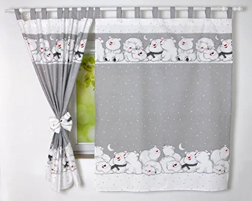 BABYLUX Kinderzimmer VORHANGE mit Schlaufen Kinder und Baby Gardinen 2x 120x160 cm (84. Eisbär Grau)