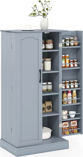 COSTWAY Küchenschrank, Vorratsschrank mit 2 Türen & 6 Einlegeböden