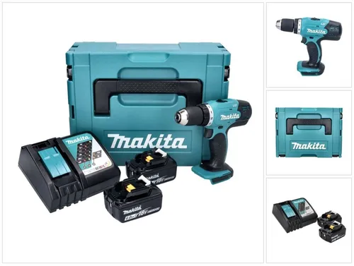 Makita DDF 453 RGJ Akku Bohrschrauber 18 V mit 2 Akkus und Ladegerät - Akkuschrauber mit 42 Nm Drehmoment, ideal für präzise Bohr- und Schraubarbeiten in Holz und Metall. Leicht und ergonomisch für komfortables Arbeiten.