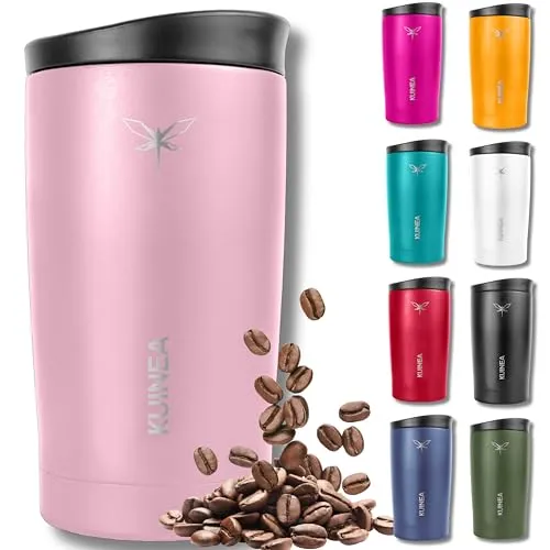 KUINEA Kaffeebecher To Go 350ml [100% auslaufsicher] Edelstahl Thermobecher Kaffee, bis 6h warm, Coffee To Go Becher mit hygienischem Spezial-Verschluss, Travel Mug für Kaffee & Tee, BPA-frei, rosa