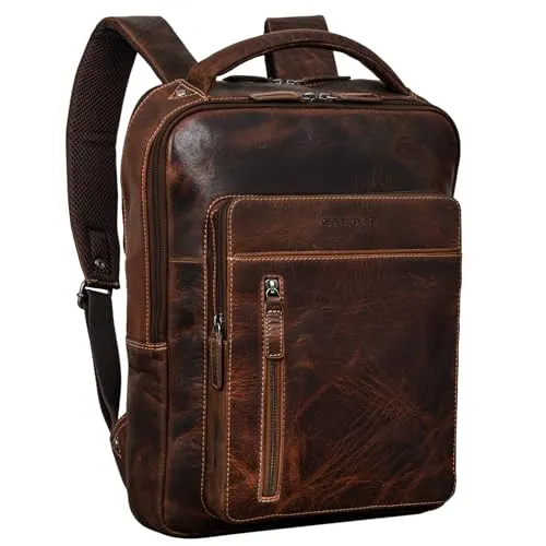 STILORD 'Tory' Leder Rucksack - Vintage Laptoprucksack für Herren und Damen - Tagesrucksäcke aus 100% Echtleder mit Trolley-Aufstecksystem und kariertem Innenfutter. Ideal für Uni, Büro und Reisen - stilvoll und funktional!