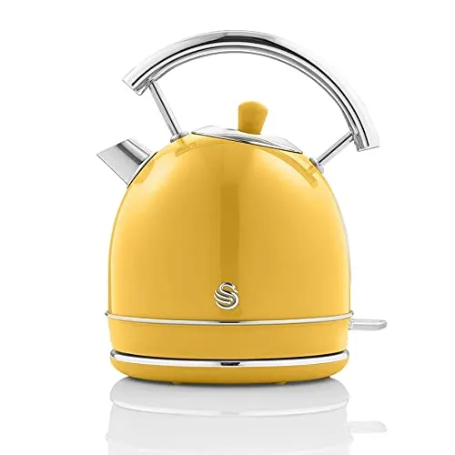 Swan Retro SK14630YELN Elektrischer Wasserkocher 1,8 Liter - Wasserkocher im Vintage Design, 3000 W Leistung für schnelles Kochen, kabellos und mit BPA-freiem Edelstahl für sicheres Heißgetränk.