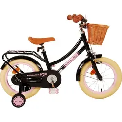 VOLARE Kinderfahrrad Excellent 14 Zoll, schwarz - Hochwertiges Kinderfahrrad für Mädchen im Retro-Look, ideal für sicheres Radfahren lernen. Mit abnehmbaren Seitenrädern, höhenverstellbarem Sattel und praktischen Zubehörteilen.