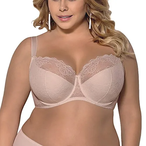 Gorsenia K357 Blanca Bügel BH Dame Dessous Spitze Geblümt Regulierbar Setteil EU, Beige,80J