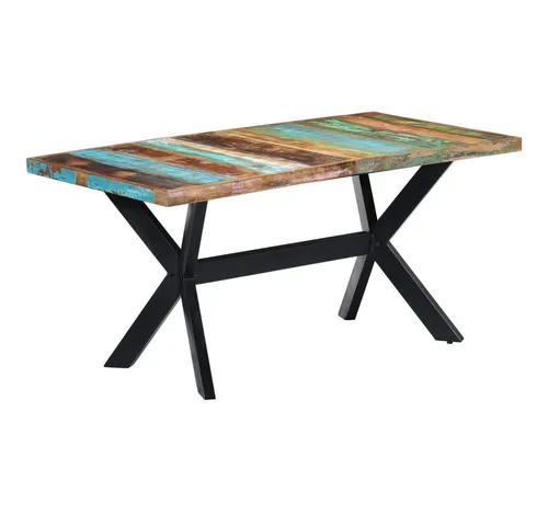 furnicato Esstisch aus massivem Altholz 160x80 cm - Individuelles Design - Handgefertigter Esszimmertisch aus hochwertigem Altholz, der durch seine einzigartige Optik besticht. Mit robustem Stahlgestell und pulverbeschichteten Beinen für Langlebigkeit und Stabilität.