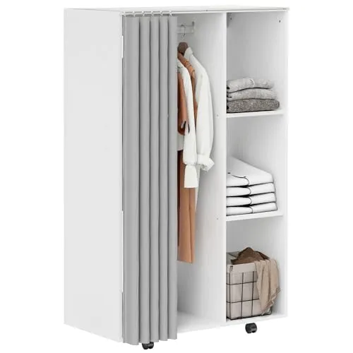 HOMCOM Mobiler Kleiderschrank auf Rädern 80x40x128cm Weiß