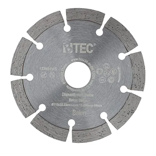 BTEC Diamanttrennscheibe Sinter für Beton Mauerwerk Ziegel Pflastersteine uvm. mit Bohrung 22,22mm für Winkleschleifer Ø 115 mm