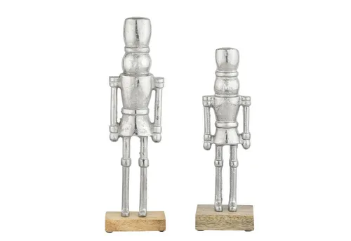 Marrakesch Orient & Mediterran Interior Dekofigur Dekofiguren Nussknacker Silber 2er Set Aluminium Holzsockel 32cm 22cm (2 St), Handarbeit