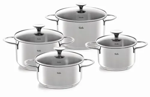Fissler Copenhagen Edelstahl-Topfset, 4-teilig - Induktionsgeeignet - Hochwertiges Edelstahl Kochtopf-Set mit 3 Kochtöpfen und 1 Bratentopf. Ideal für alle Herdarten, inklusive Induktion. Integrierte Mess-Skala und Schüttrand für einfaches Kochen ohne Kleckern.