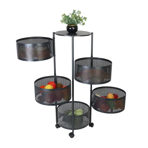 Relaxdays Küchenwagen mit drehbaren Fächern, schwarz