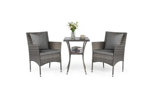 COSTWAY Balkonset, (3-tlg), 2 Personen, Rattan, 2 Sessel & Glastisch, mit Kissen