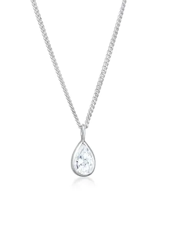Elli Kette mit Anhänger Zirkonia Tropfen 925 Sterling Silber - Ketten mit Anhänger, edel und stilvoll mit leuchtendem Kristall Tropfen-Anhänger für einen charmanten und eleganten Look.