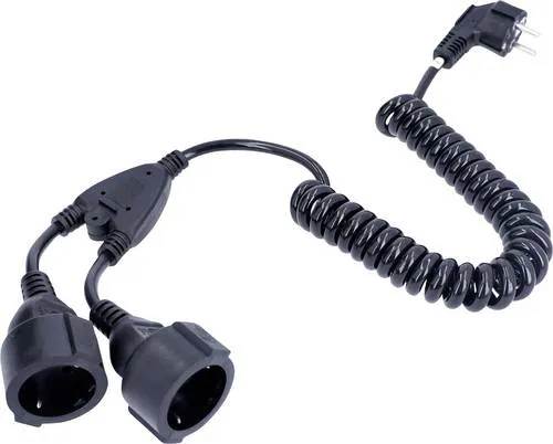 as - Schwabe Spiralkabel 2 m auf 4 m - 2 Schuko Steckdosen - Kabeltrommeln mit dehnbarem Spiralkabel für flexible Nutzung bis 4 m, ideal gegen Kabelsalat und mit sicherem Schutzkontaktstecker für zuverlässige Stromversorgung.