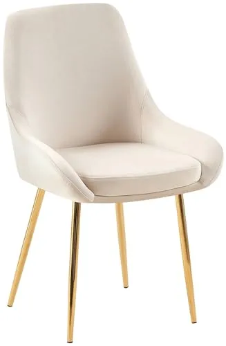 CLP Esszimmerstuhl Elmira I Samtbezug, Creme - Esszimmerstuhl mit gepolsterter Sitzfläche und Rückenlehne für hohen Sitzkomfort, modernes Design und pflegeleichten Samtbezug in Creme.