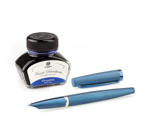 Diplomat Viper Füllfederhalter blau mit verdeckter Edelstahlfeder F/M und Füllhaltertinte Königsblau