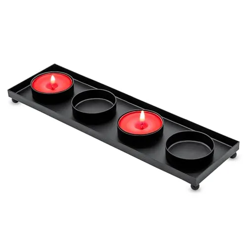 Advents Kerzenständer schwarz für 4 Teelichter - 28 x 8 cm - Metall Kerzenleuchter eckig - Weihnachts Tischdeko Fensterdeko