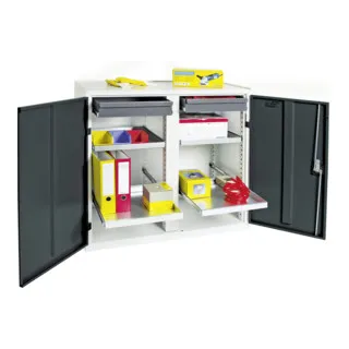 Stumpf Werkzeug- und Materialschrank 3000 - Materialschrank mit 2 Schubladen und 4 Wannen, schlag- und kratzfest, TÜV-geprüft, hergestellt in Deutschland mit 5 Jahren Herstellergarantie.