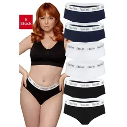 Fabio Farini Slip Damen Unterhosen - Frauen Hipster Panties aus elastischer Baumwolle (Packung, 6-St) im sportlich modernen Look mit Logo-Bund blau|bunt|schwarz M