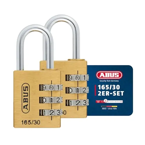 ABUS Zahlenschloss 165 aus Messing - 2er Set mit Sicherheitslevel 4 - Zuverlässige Sicherheit für Taschen, Koffer und mehr. Das stabile Messing-Zahlenschloss mit gefedertem Bügel ermöglicht eine einfache Einstellung der 4-stelligen Kombination.
