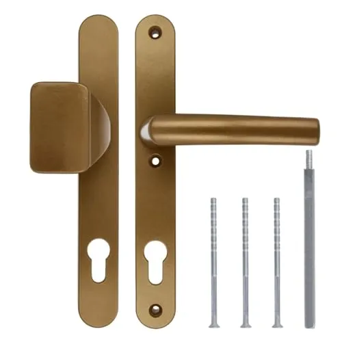 Türgriff/Türdrücker/Türklinke/Drückergarnitur DHS 92mm (Schildbreite 32mm) - Gold F4 - mit Knauf