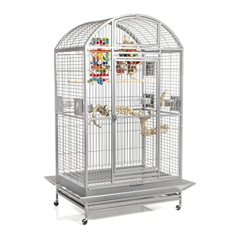 Montana Cages Papageienkäfig Castell Nova Dome - Platinum - Vogelkäfige mit großzügigen Maßen (120 x 95 x 196 cm), ausgestattet mit Zusatz-Tür und Anflugklappe für optimalen Freiflug, sowie ungiftiger AVILON(R)-Pulverbeschichtung.