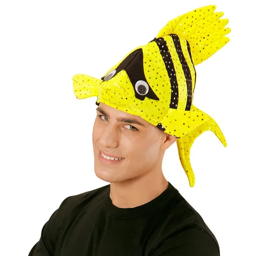 W WIDMANN MILANO Party Fashion - Tropischer Fisch-Hut, Plüschhut mit Pailletten, ideal für Karneval und Mottopartys