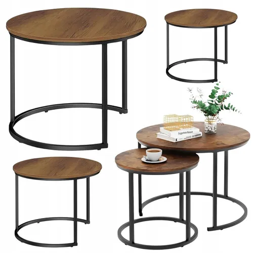 Set runde Couchtische 3in1 Vintage Naturholz 51x40x30cm