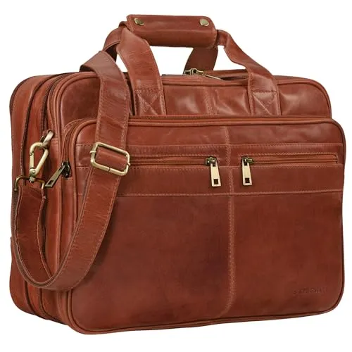 STILORD 'Alexander' Lehrertasche Herren Leder Vintage - Aktentasche aus echtem Rindsleder im zeitlosen Vintage Design, ideal für Uni und Büro. Mit herausnehmbarer Laptophülle für 14 Zoll Notebooks und erweiterbarem Platzangebot.