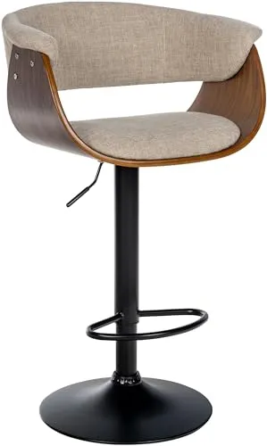 CLP Barhocker Vestal I mit Holzsitz und Armlehne - Barhocker mit höhenverstellbarem Metallgestell und 360 Grad Drehfunktion für maximale Bewegungsfreiheit. Elegantes Design in Walnuss/Creme für stilvolle Akzente.