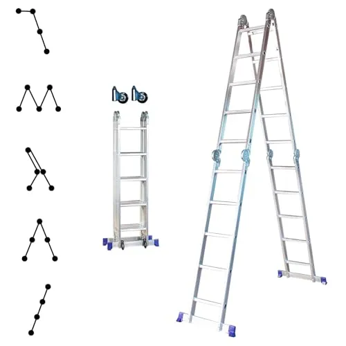 Gelenkleiter Stavalance 4x5 Aluminium Multifunktionsleiter 4x5 Stufen - 5,7 m Länge klappbar - Leiter 4-teilig bis 150 kg - Gelenkleiter Klappleiter Stehleiter Aluleiter