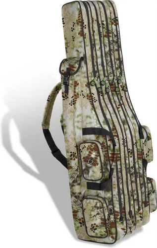 normani Angelrutentasche RodBox Quattro 1,60 m - Praktische Angeltasche für bis zu 8 Ruten mit 4 Innenfächern. Strapazierfähiges Polyester und klassisches Waldtarn-Design machen sie ideal für den Einsatz beim Angeln.