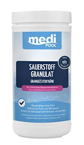 Medipool Schwimmbadpflege Sauerstoff Granulat, 1 kg - Wasserpflege für Pools & Whirlpools, sorgt für eine schnelle Anhebung des Chlorgehalts und ist ideal für die Dauerchlorung.