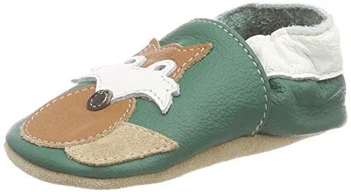 Beck Unisex Kinder Fuchs Hausschuhe, Grün, 20/21 EU - Bequeme Hausschuhe für Jungen aus Leder mit süßem Fuchsdesign, ideal für drinnen und sorgen für warme Füße.