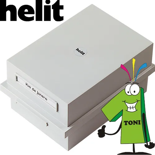 Helit Karteikasten A6 quer für 900 Karten m. Deckel u. Stellbrettchen lichtgrau