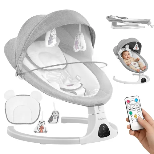 TULANO Astrid 35 Grau | Elektrische Kinderwippe Babywippe Babyzubehör | Automatische Wippfunktion mit Zeiteinstellung: 8, 15 oder 30 Minuten