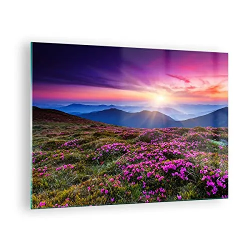 Bilder auf Glas Wiese Berg Himmel Landschaft Glasbild 70x50cm Wandbilder Dekoration Wohnzimmer Schlafzimmer Küche Deko Klein Wanddeko Bild im Glas Wand Kunstdruck Art Modern Wall Decor GAA70x50-2719