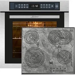 Kaiser Küchengeräte Backofen-Set Herd Set Autark Einbaubackofen,Edelstahl,79L 15 Fkt.+Glaskeramikkochfeld 60 cm mit Höhlenmalereimotiv EH 6306 R+KCT 6715 F Ära, mit 1-fach-Teleskopauszug silberfarben