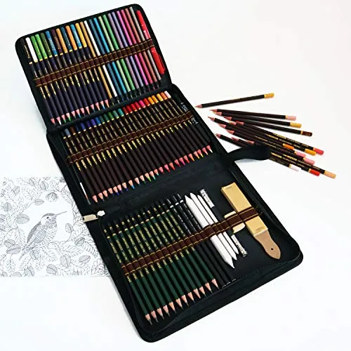Majoart Buntstifte Zeichensets,farbstifte,zeichenstifte Malset Skizzierstifte Set Bleistifte für Skizzieren und Zeichnen Profi Art Set und Kit Bag 72 Stück,Set für Malbücher für Erwachsene