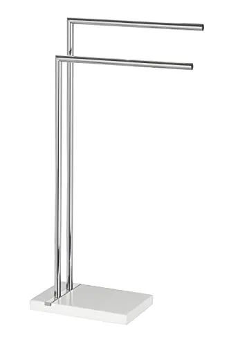 WENKO Handtuchständer Noble - Eleganter Handtuchhalter mit Kleiderstange - Dielen- & Flurmöbel: Stilvoller Handtuchständer mit zwei stufenförmigen Aufhangstangen und elegantem weißen Standfuß, ideal für Badezimmer und Schlafzimmer.