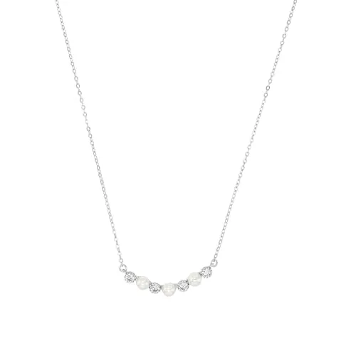 Amor Kette mit Anhänger aus 925 Sterling Silber - Ketten für Damen, elegantes Collier mit funkelnden Zirkonia und Süßwasserzuchtperle, individuell verstellbar (42+3 cm) und perfekt als Geschenk für besondere Anlässe.